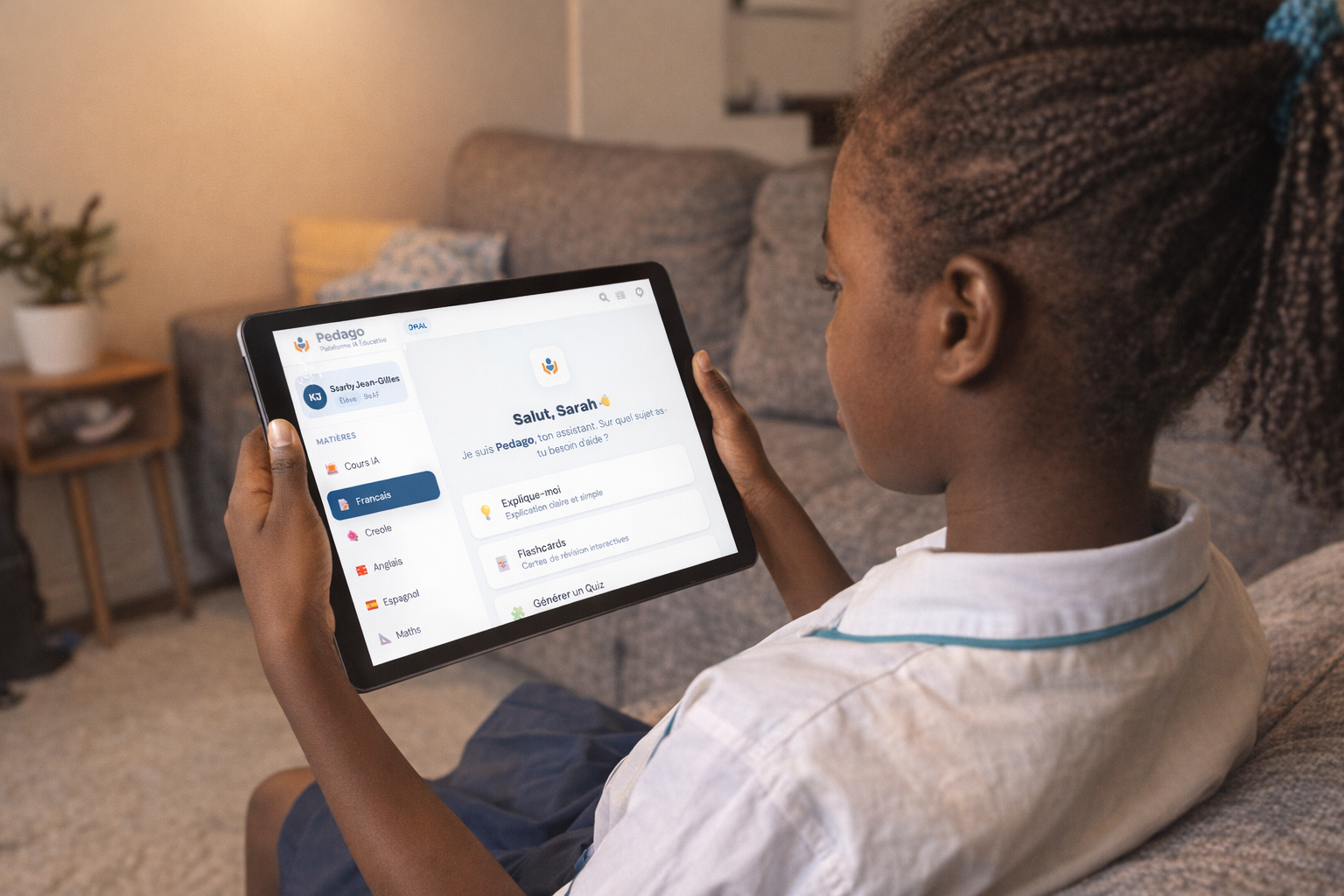Élève utilisant Pedago sur tablette